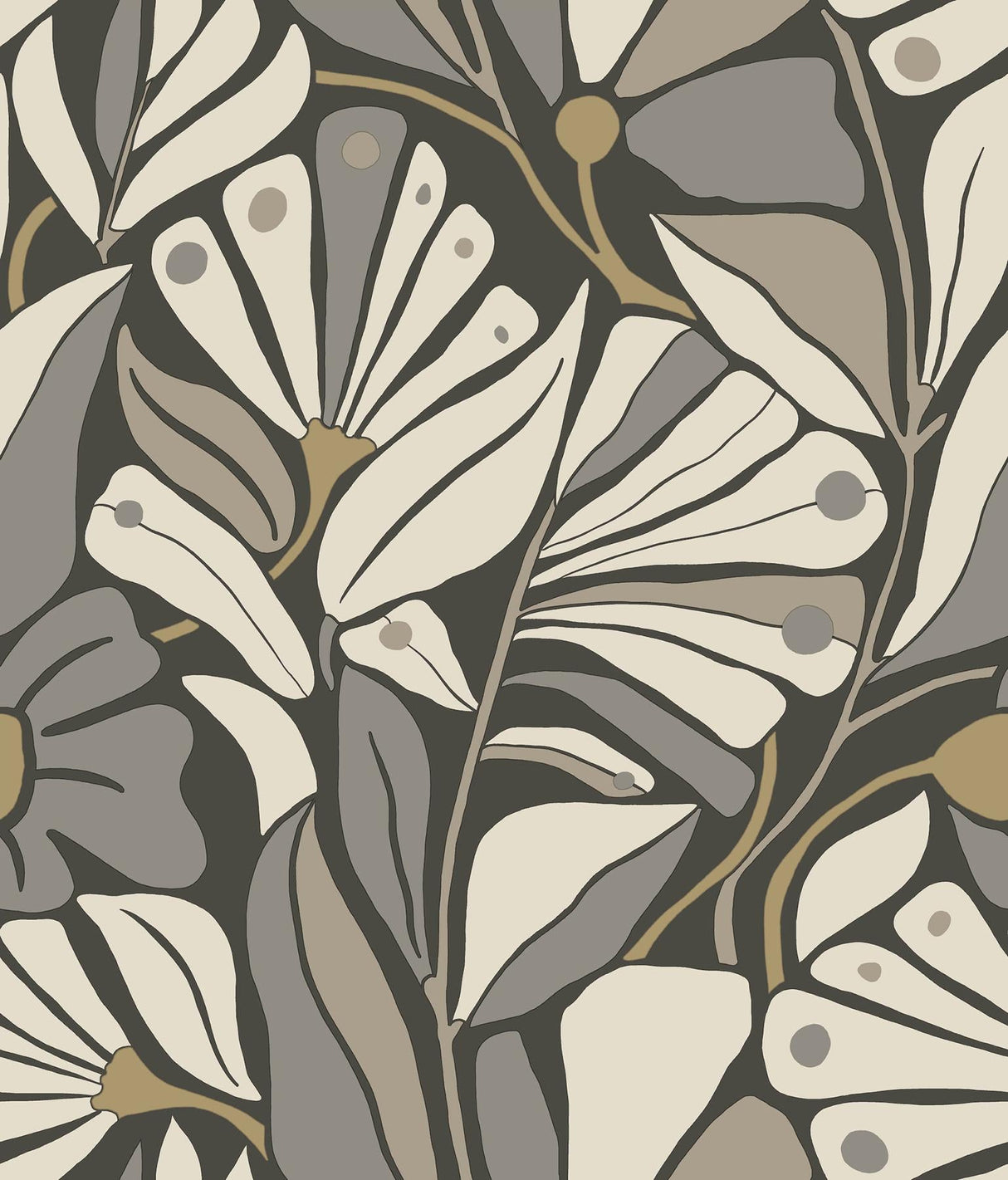 Cabana Club Onyx botanical wallpaper with metallic accents by York Wallcoverings