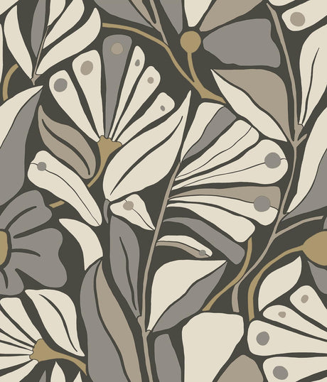 Cabana Club Onyx botanical wallpaper with metallic accents by York Wallcoverings