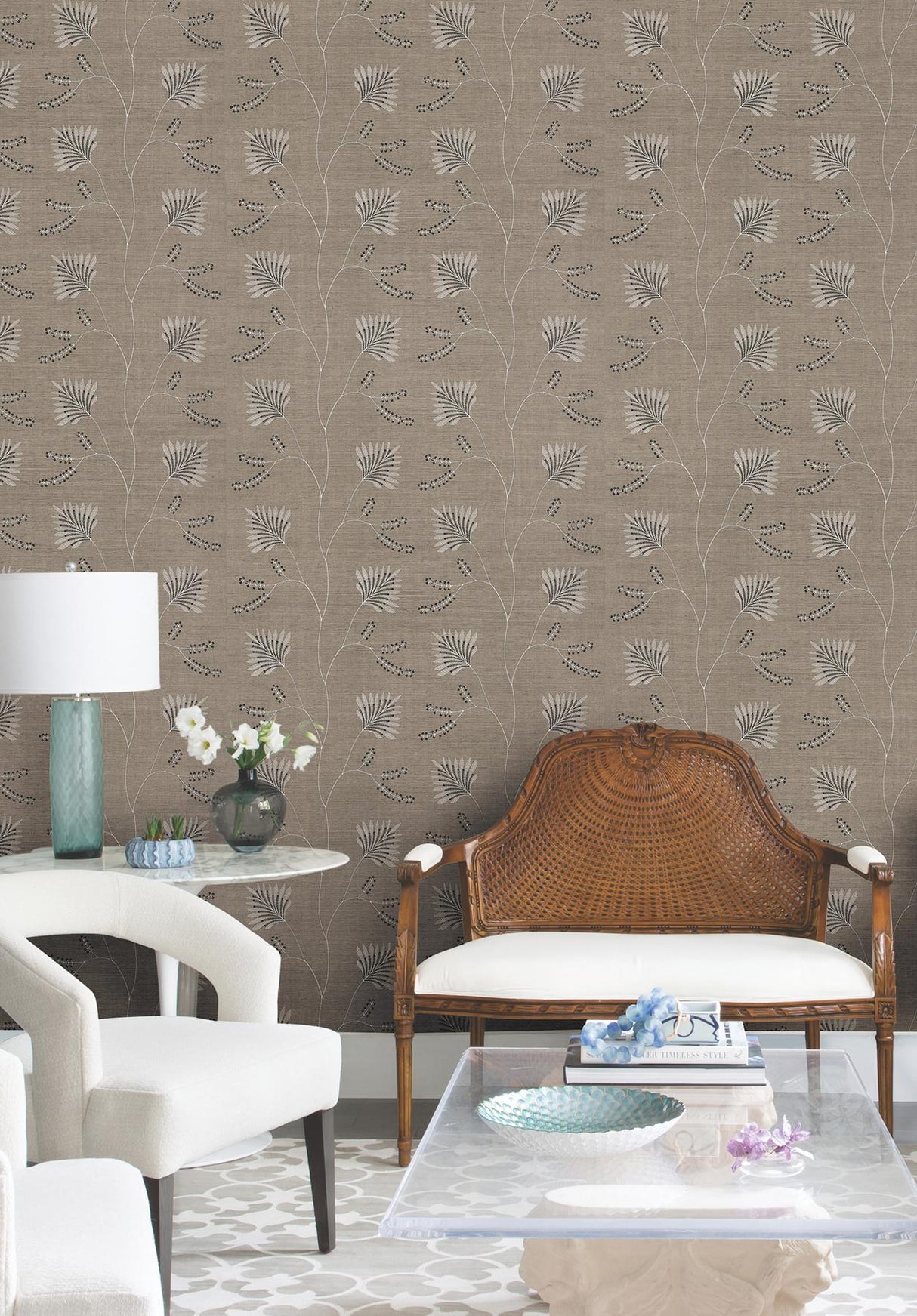 Laelynn Taupe by Ronald Redding Embroidered Sisal Grasscloth Wallpaper – York Designer Series MX9607