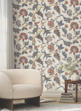 Monroe Navy by Ronald Redding Jacobean Floral Wallpaper- York Designer Series MX9621W
