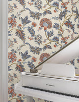 Monroe Navy by Ronald Redding Jacobean Floral Wallpaper- York Designer Series MX9621W