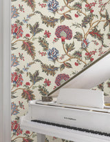 Monroe Cherry by Ronald Redding Traditional Jacobean Floral Wallpaper – York Designer Series MX9623W