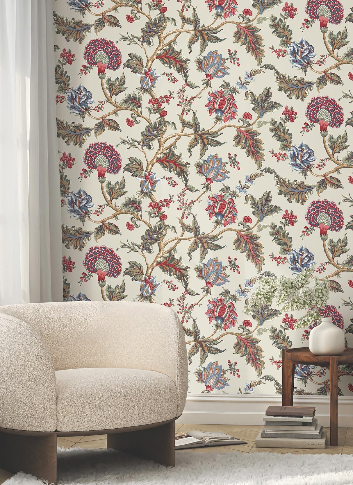 Monroe Cherry by Ronald Redding Traditional Jacobean Floral Wallpaper – York Designer Series MX9623W