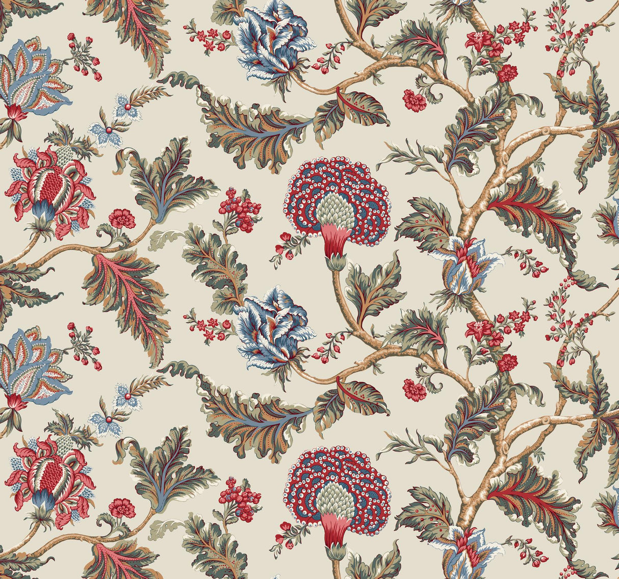 Ronald Redding Monroe Cherry wallpaper Jacobean floral pattern, 54 in x 27 ft bolt