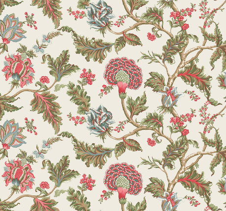 Ronald Redding Monroe Rhubarb Jacobean floral wallpaper, 54 in x 27 ft roll