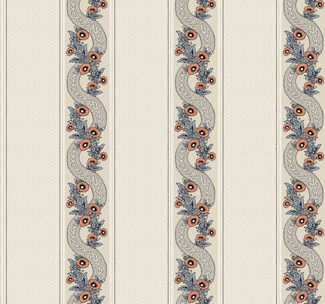Abbey's Garland Coral traditional floral stripe wallpaper roll, 27 in x 27 ft – MX9696