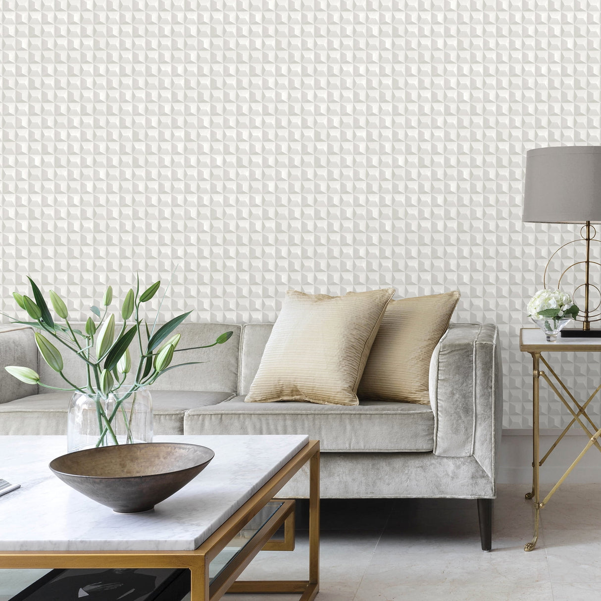 Romero White by Fine Decor 3D Geometric Wallpaper – Brewster Home Fashions M95683