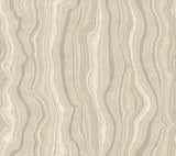 Candice Olson Mineral Shimmer Warm Neutral & Pearl wallpaper with geode-inspired vertical lines in a modern living room.