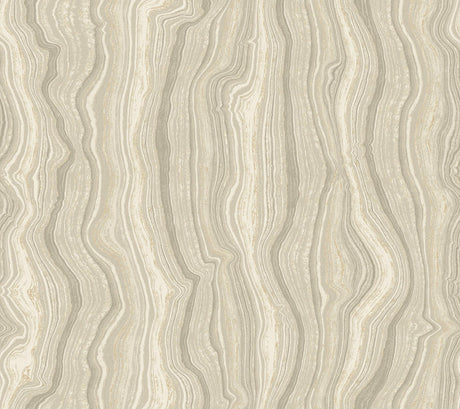 Candice Olson Mineral Shimmer Warm Neutral & Pearl wallpaper with geode-inspired vertical lines in a modern living room.