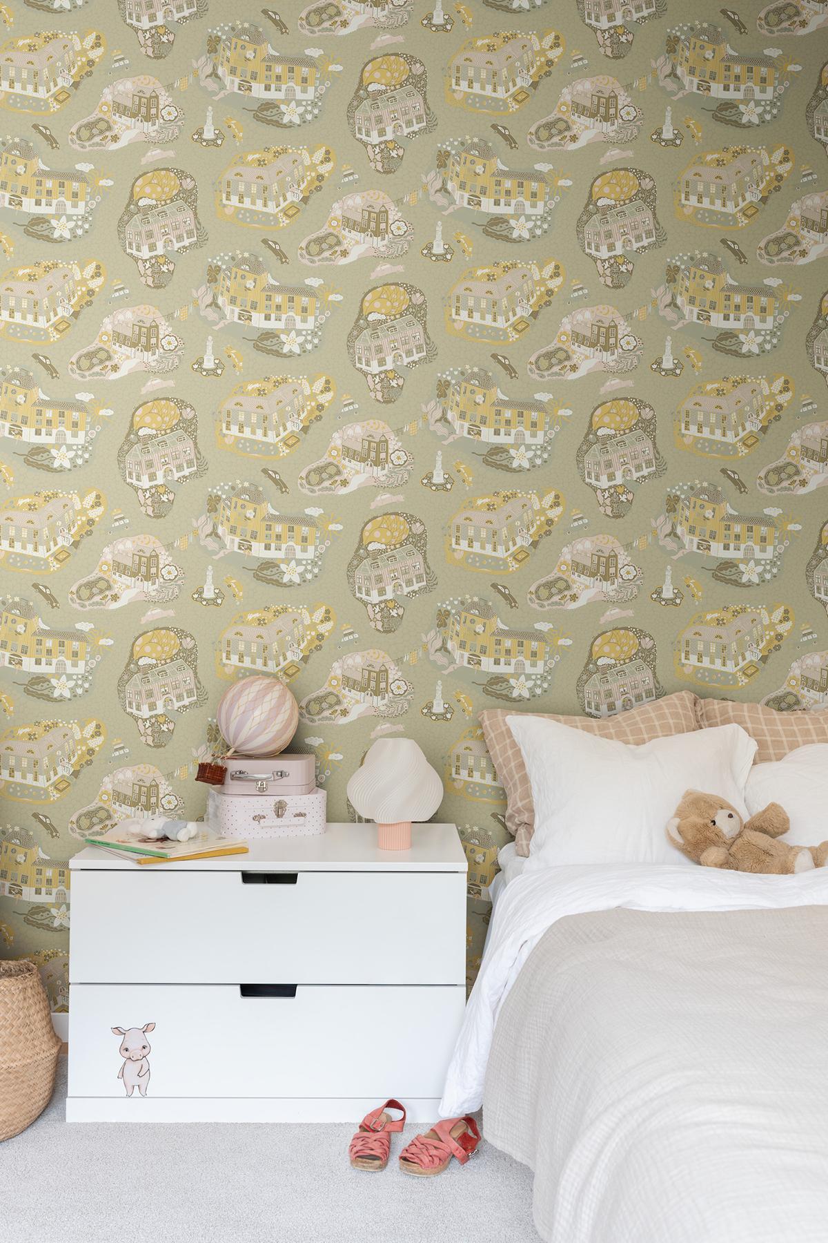 Staden Mustard by York Wallcoverings Whimsical Town Non Woven Wallpaper – York Wallcoverings MB29008