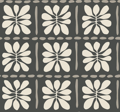 Mimosa Fleur Carbon Black wallpaper by York Wallcoverings, SKU ZM2810, floral block pattern
