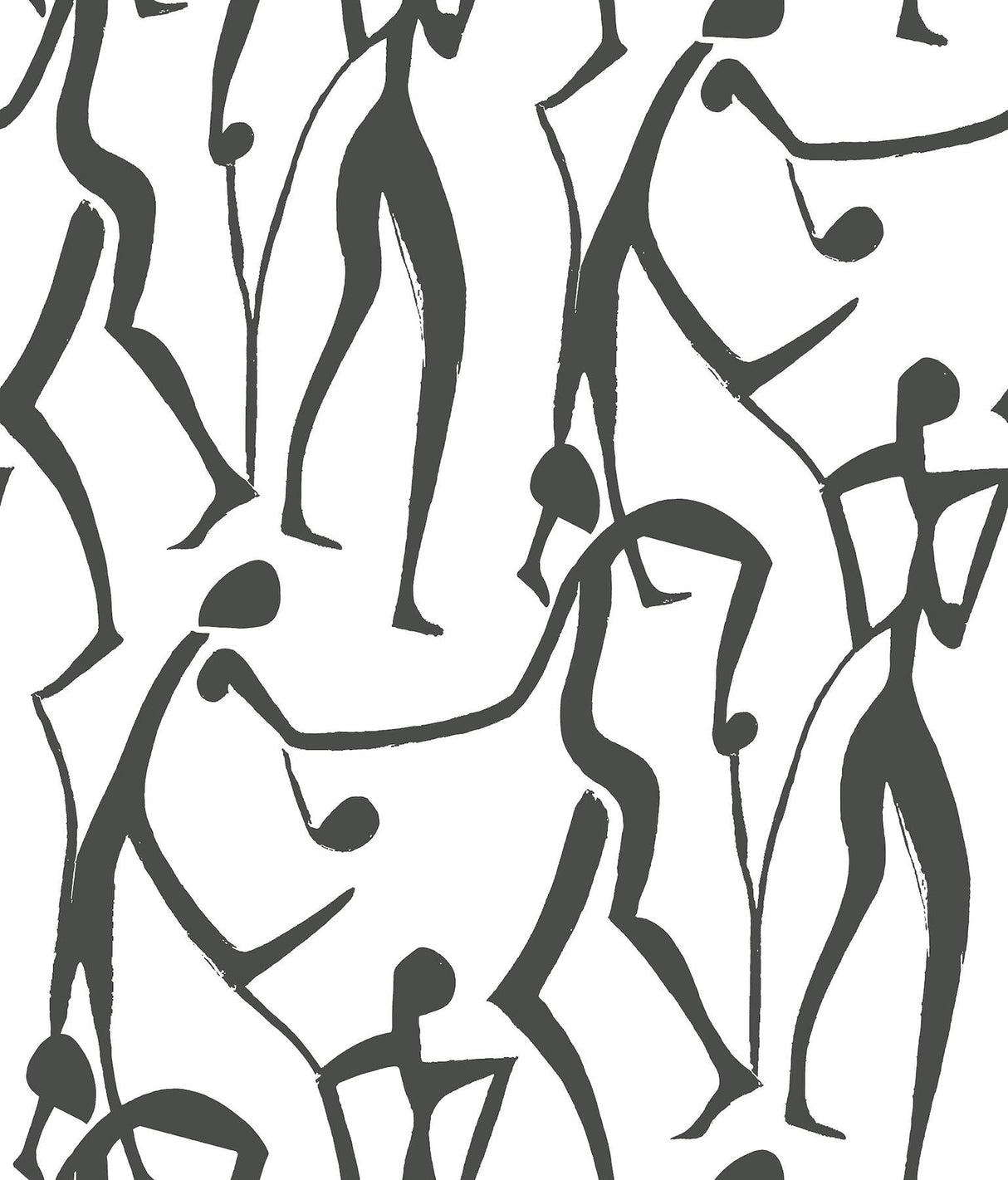 York Joyful Dancers wallpaper in Carbon Black showing abstract brushstroke figures on white