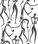 York Joyful Dancers wallpaper in Carbon Black showing abstract brushstroke figures on white