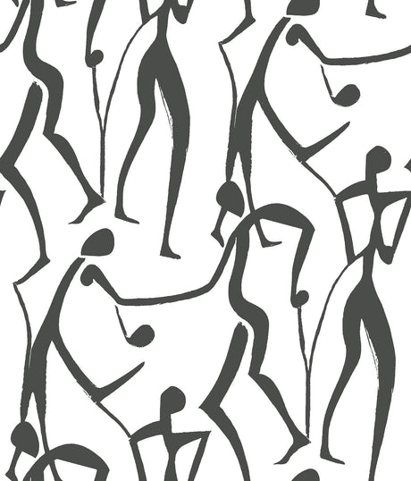 York Joyful Dancers wallpaper in Carbon Black showing abstract brushstroke figures on white