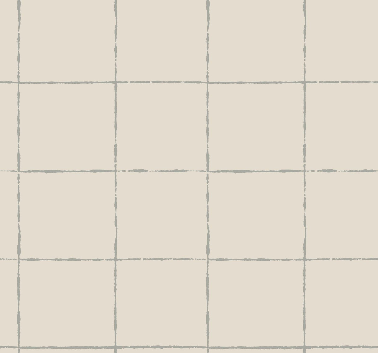 La Vitre Plaid Lichen Grey wallpaper with minimalist plaid in metallic grey on ivory background.