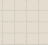 La Vitre Plaid Lichen Grey wallpaper with minimalist plaid in metallic grey on ivory background.