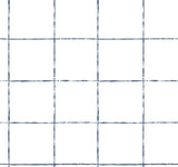 La Vitre Plaid Ultramarine non woven wallpaper with indigo grid on white