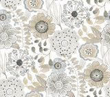 Artistic Bouquet Neutral whimsical floral wallpaper by York Wallcoverings, 27 in x 27 ft (60.8 sq ft), SKU ZM2894