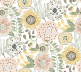 Artistic Bouquet Coral & Lemon floral wallpaper by York Wallcoverings, pattern ZM2895
