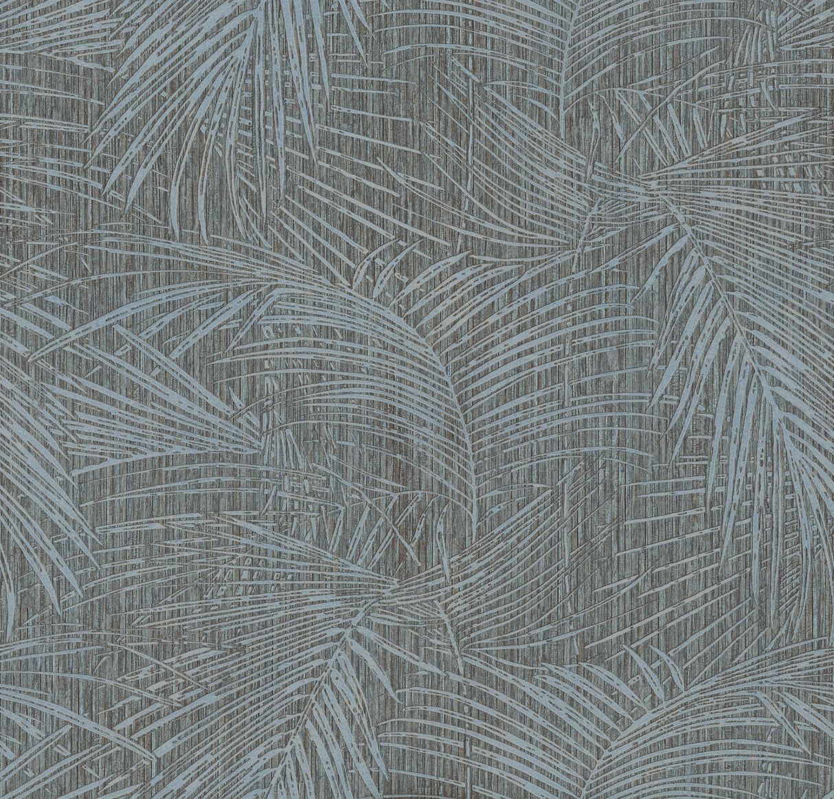 Della Palm Blue Multi Wallpaper by York Wallcoverings pattern detail of layered palm fronds
