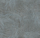 Della Palm Blue Multi Wallpaper by York Wallcoverings pattern detail of layered palm fronds