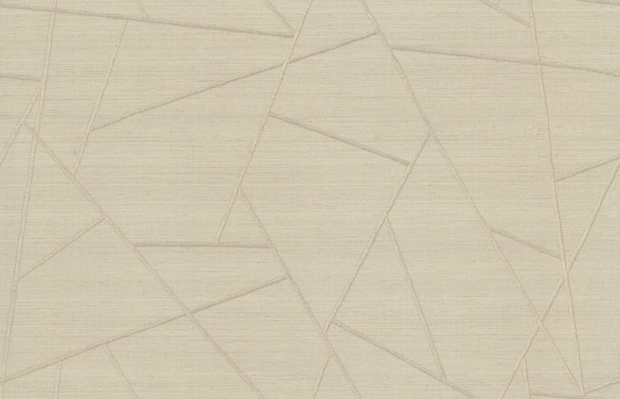 Lisle Toasted Almond geometric vinyl wallpaper by York Wallcoverings, abstract stitched triangles in beige.