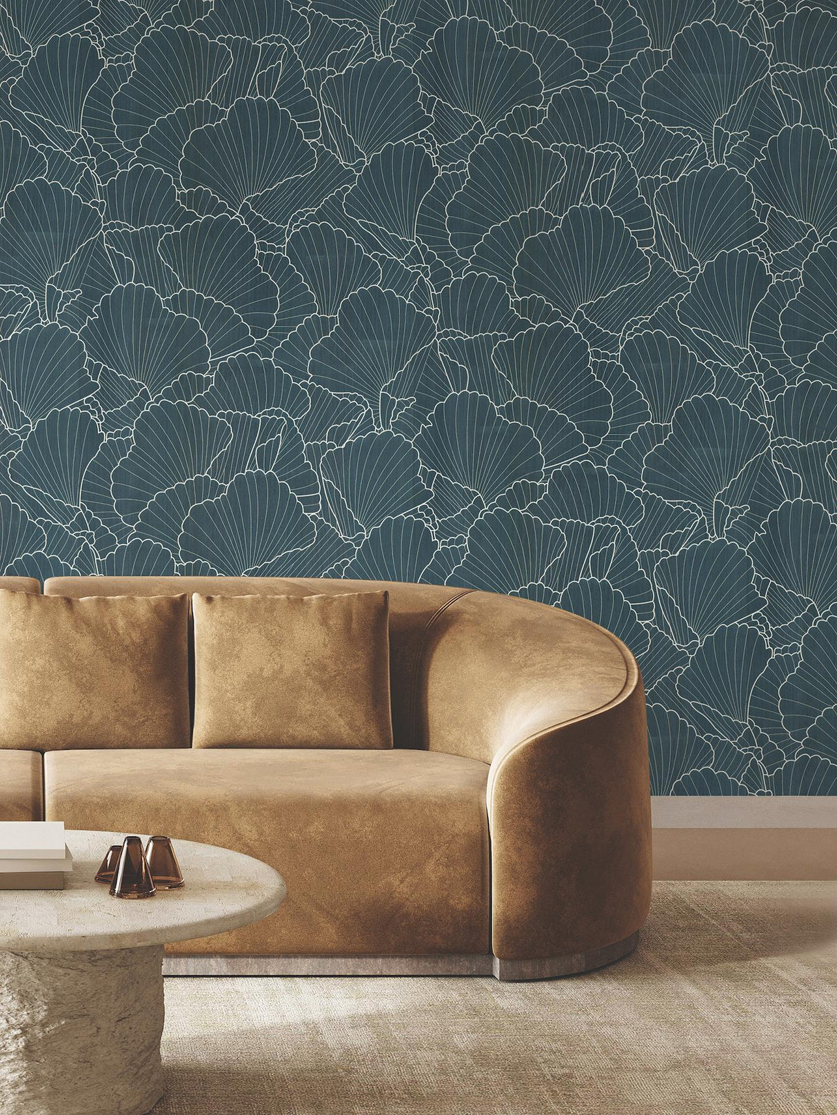 Shell Wood Veneer Navy Metallic by Ronald Redding Wood Veneer Wallpaper – York Designer Series YGL7000