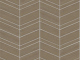 Chevron Abaca grasscloth wallpaper in cinnamon brown with white chevron lines.
