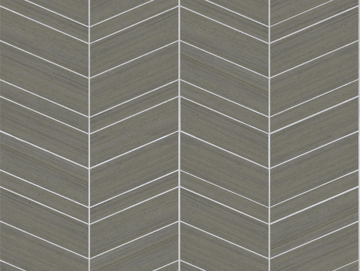 Chevron Abaca Portabella grasscloth wallpaper detail and room scene