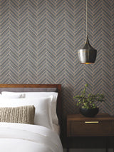 Herringbone Wood Veneer Graphite by Ronald Redding Wood Veneer Wallpaper – York Designer Series YGL7074