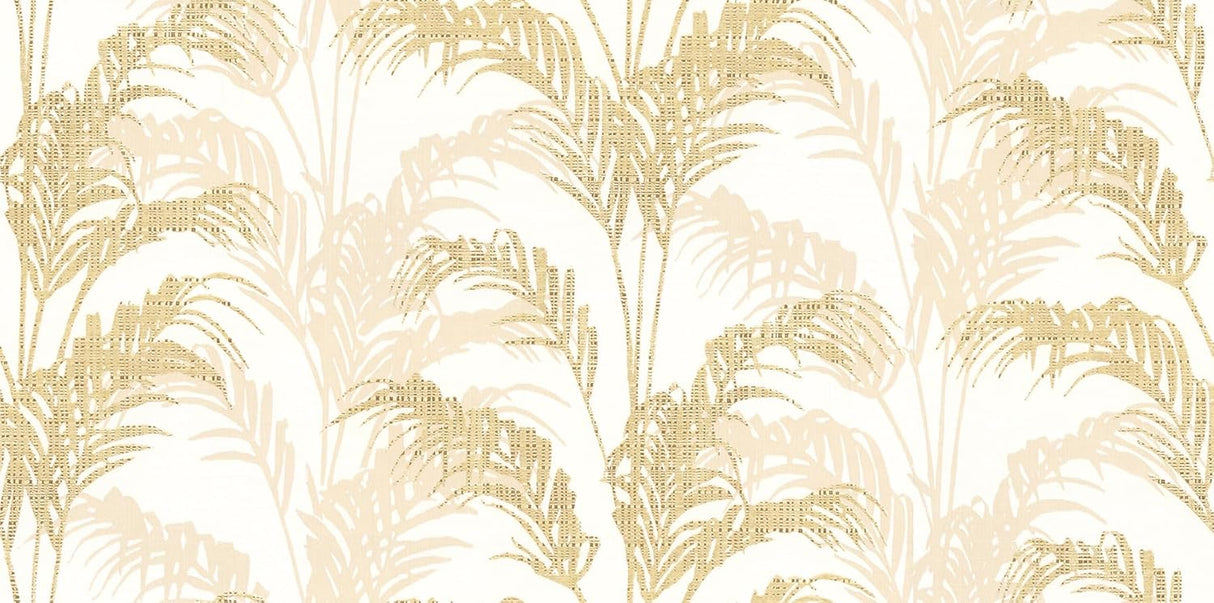 Advantage Rattan Gold Palm Wallpaper roll showing metallic gold palm fronds on ivory ground