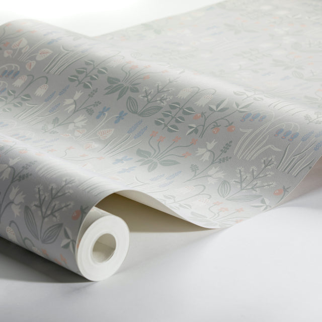 Strawberry Field Dove by Boråstapeter Whimsical Scandinavian Floral Wallpaper – Schumacher 7216