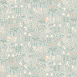 Strawberry Field wallpaper in Dove by Boråstapeter for Schumacher, whimsical Scandinavian floral and strawberry pattern in soft pastel colors.