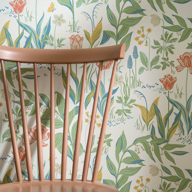 Spring Garden Ivory Multi by Boråstapeter Lively Floral Botanical Wallpaper – Schumacher 7218