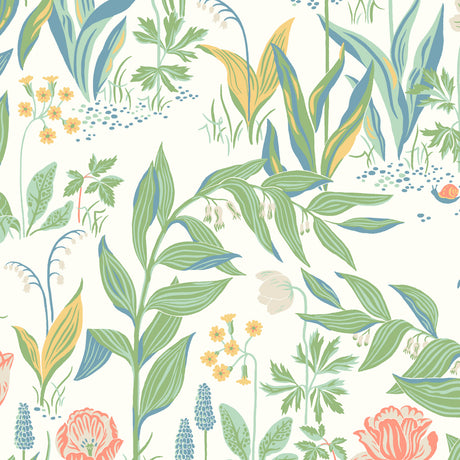 Spring Garden wallpaper in Ivory Multi by Boråstapeter for Schumacher, featuring a lively floral botanical pattern with tulips, peonies, and roses.