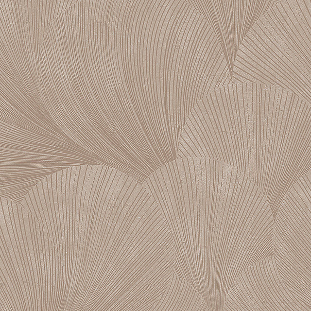 Mirage wallpaper in clay by Boråstapeter for Schumacher, featuring abstract fanlike lines in a modern minimal style.
