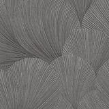 Mirage Charcoal by Boråstapeter abstract fanlike lines wallpaper in a modern dining room
