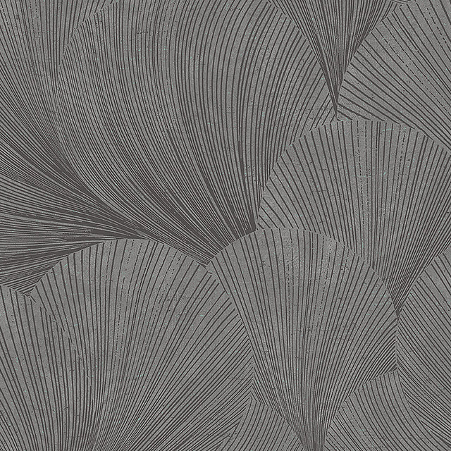Mirage Charcoal by Boråstapeter abstract fanlike lines wallpaper in a modern dining room