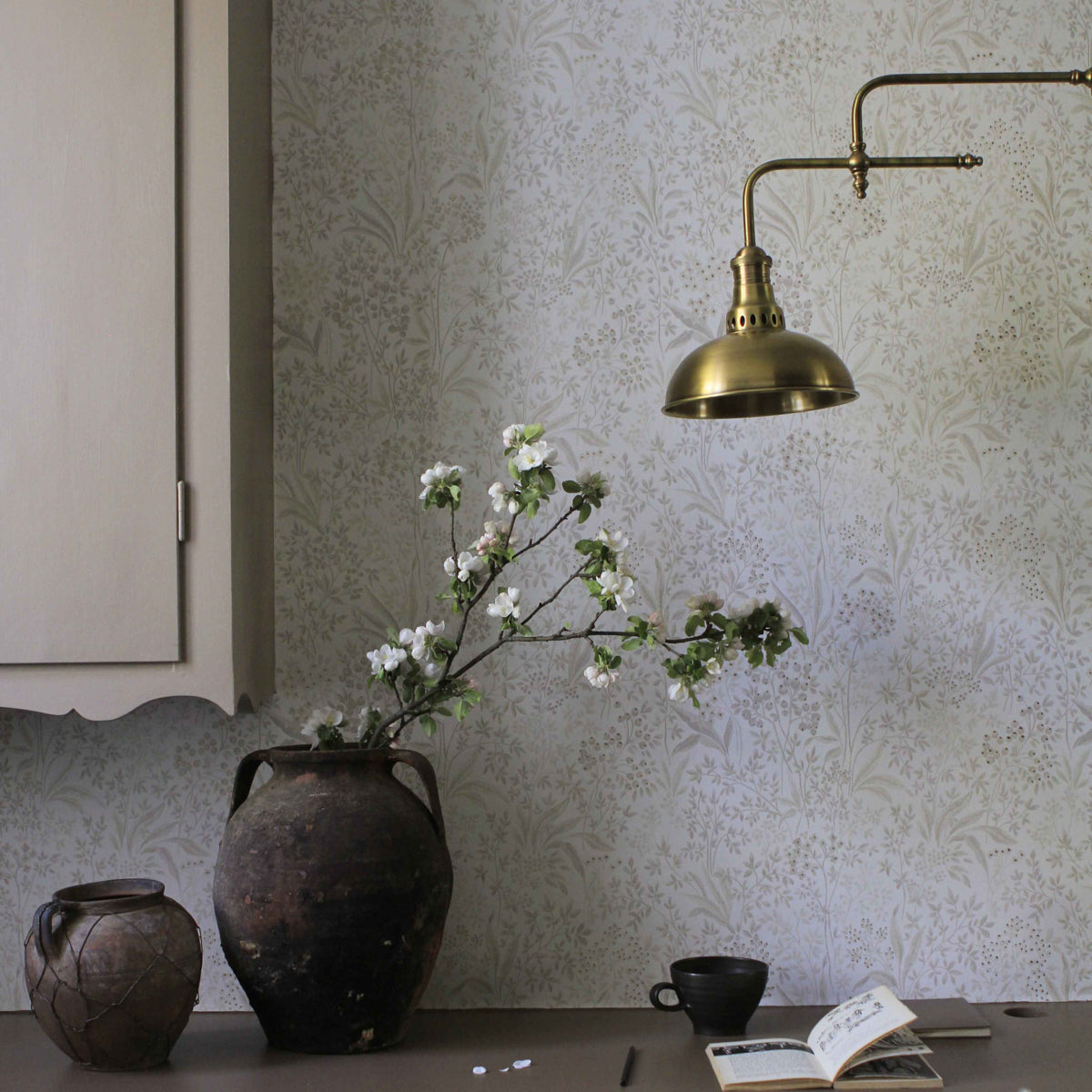 Nocturne Stone and Gold by Boråstapeter Botanical Wallpaper – Schumacher 7269