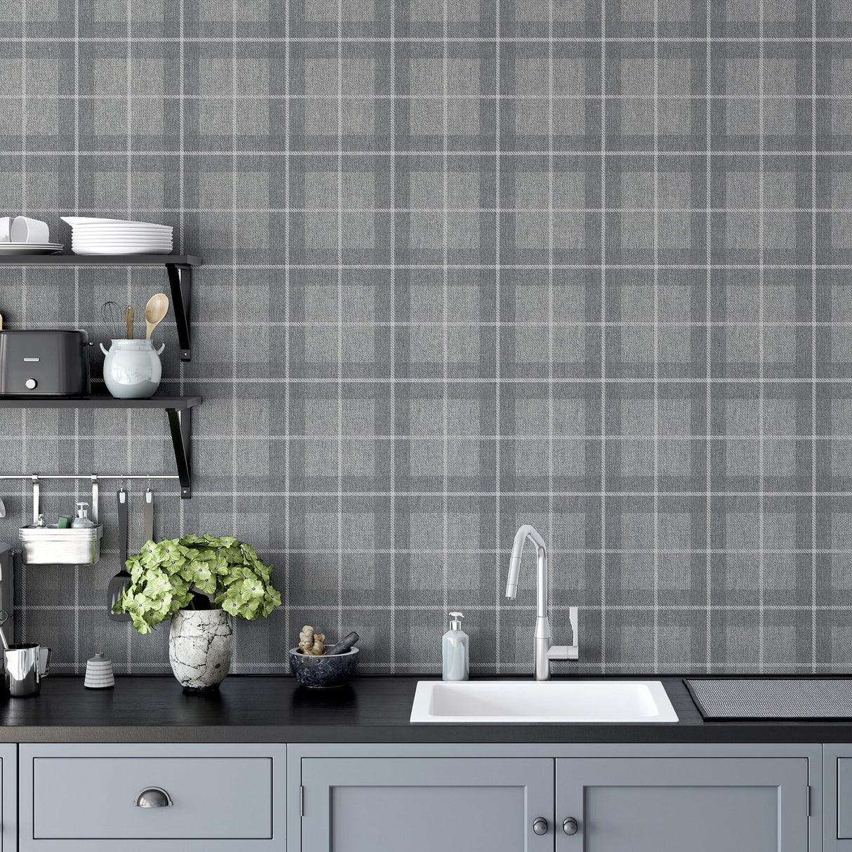 Hudson Grey by Arthouse Checkered Plaid Wallpaper – Brewster Home Fashions AH251906