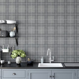 Hudson Grey by Arthouse Checkered Plaid Wallpaper – Brewster Home Fashions AH251906
