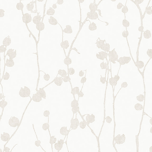 Disa Bone wallpaper by Boråstapeter for Schumacher, featuring delicate twigs and buds in a minimalist Scandinavian style.