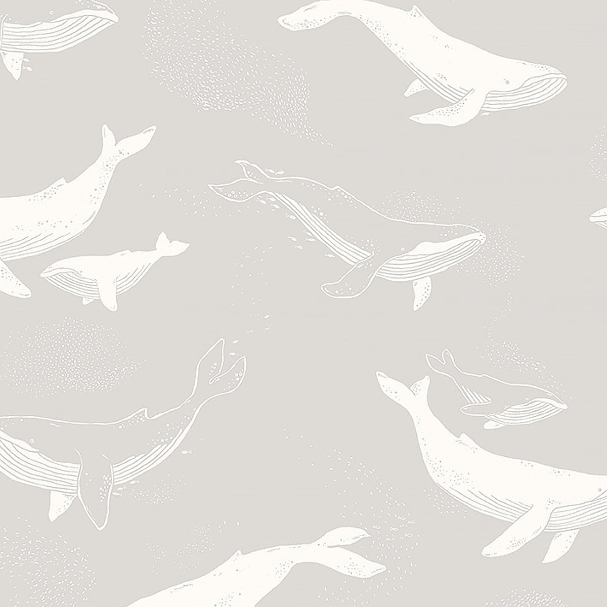 Grey wallpaper featuring white whales swimming, by Boråstapeter for Schumacher