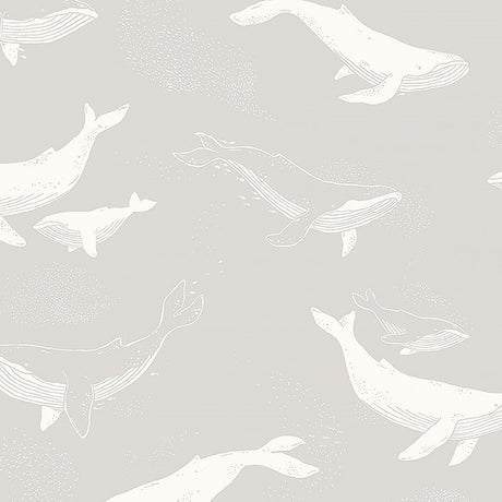 Grey wallpaper featuring white whales swimming, by Boråstapeter for Schumacher