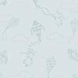 Up & Away wallpaper in sky and silver with whimsical bunnies and kites by Boråstapeter for Schumacher