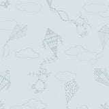 Up & Away wallpaper in sky and silver with whimsical bunnies and kites by Boråstapeter for Schumacher