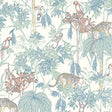 Wild Jungle wallpaper by Boråstapeter and Newbie for Schumacher, featuring whimsical rainforest animals and lush foliage in multi-color.