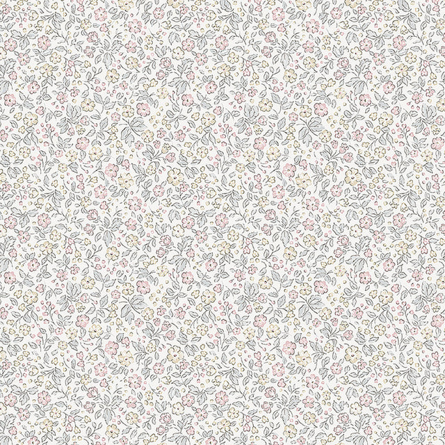 Jasmine Ivory floral wallpaper by Boråstapeter and Schumacher, delicate small flowers in soft pastel colors
