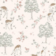Deer Love blush wallpaper with whimsical deer, trees, and floral pattern by Boråstapeter for Schumacher