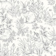 Forest Friends wallpaper in ivory with illustrated woodland animals including rabbits, foxes, squirrels, and hedgehogs by Boråstapeter for Schumacher.